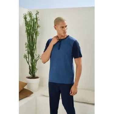 Erkek 2205 Erkek  Battal Midi Yaka Pijama Takım