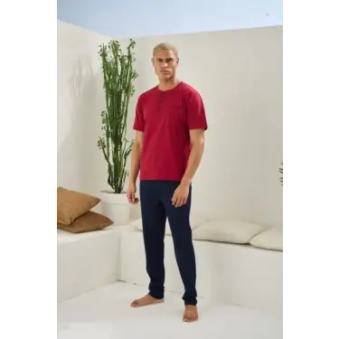 Erkek 2207 Erkek  Battal Midi Yaka Pijama Takım
