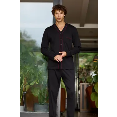 Erkek 9134 Erkek   V Yaka Boydan Düğmeli Pijama Takımı