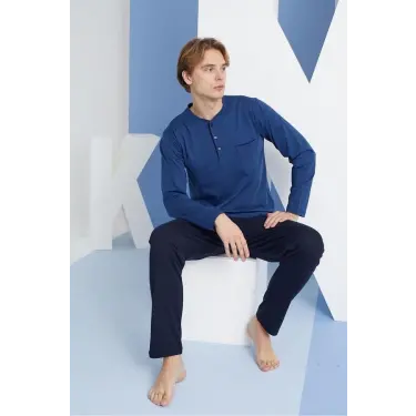 Erkek 9250 Erkek  Midi Yaka Pijama Takım