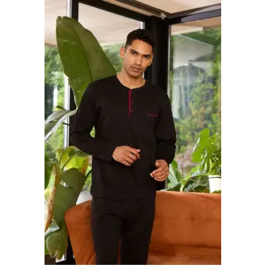 Erkek 9250 Erkek   Midi Yaka Pijama Takımı