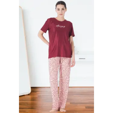 Estiva 25165 Kadın Marla Çiçekli Kısa Kol Pijama Takımı