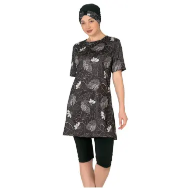 Fantasy 3455 Bayan Yaprak  Desenli Yarı Tesettür Mayo