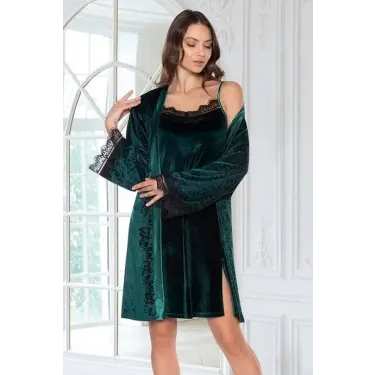 Flz 32-70  Bayan Kadife Sabahlık Ve Gecelik Takım