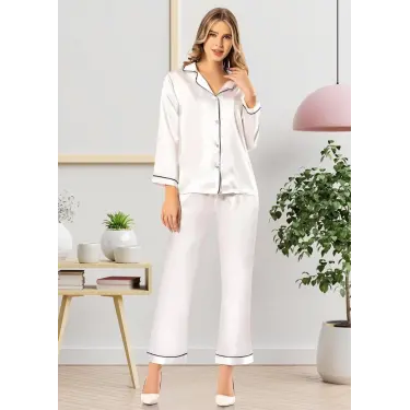 Freshness 2045 Saten Gömlek Yaka Patlı Pijama Takımı