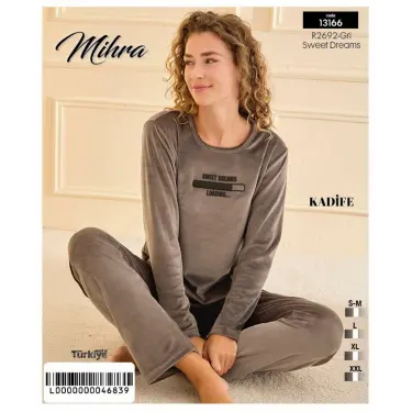 LYYN  13166 Kadın Kadife Uzun Kol Pijama Takımı