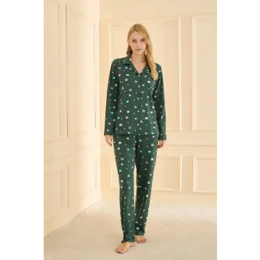 LYYN  19103 Kadın Düğmeli Uzun Kol Pijama Takımı