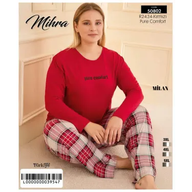 LYYN  50802 Kadın Battal Milan O Yaka Pijama Takımı