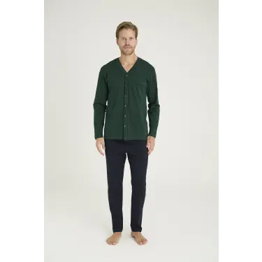 LYYN 9134 Erkek V Yaka Boydan Düğmeli Pijama Takımı