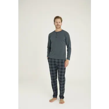 LYYN 9221 Erkek Midi Yaka Pijama Takım