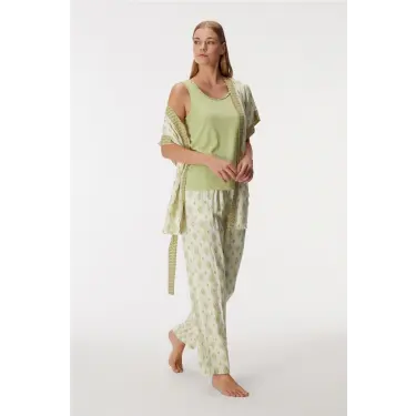 LYYN Anıl 11421 Kadın Sabahlık, Atlet Ve Pantolon Takım