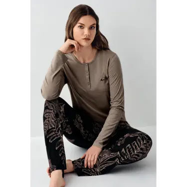 LYYN Arnetta 3439-x Kadın Battal Uzun Kol Pijama Takım