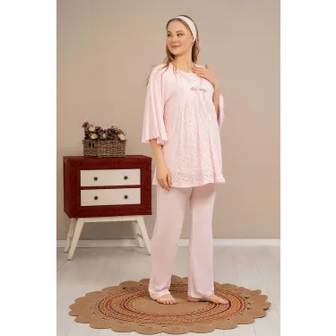 LYYN Ba-ha 4504 Dantel Sabahlıklı Lohusa Pijama Takımı
