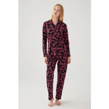 LYYN Barbie 1767-s Kadın Gömlek Yaka Pijama Takımı