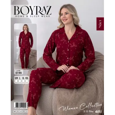 LYYN Boyraz 0190 Kadın Süet Uzun Kol Pijama Takımı