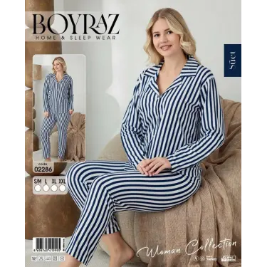 LYYN Boyraz 02286 Kadın Süet Uzun Kol Pijama Takımı