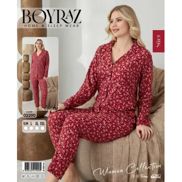 LYYN Boyraz 02290 Kadın Süet Uzun Kol Pijama Takımı