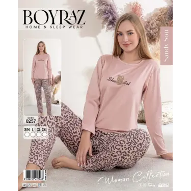 LYYN Boyraz 0257 Kadın Sandy Soft Uzun Kol Pijama Takımı
