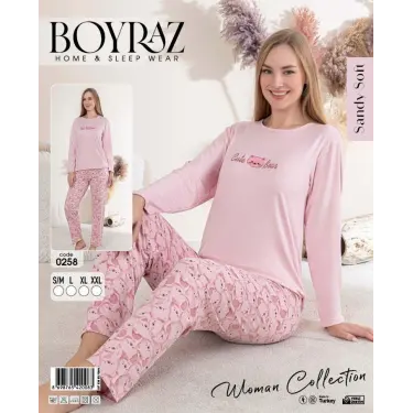 LYYN Boyraz 0258 Kadın Sandy Soft Uzun Kol Pijama Takımı