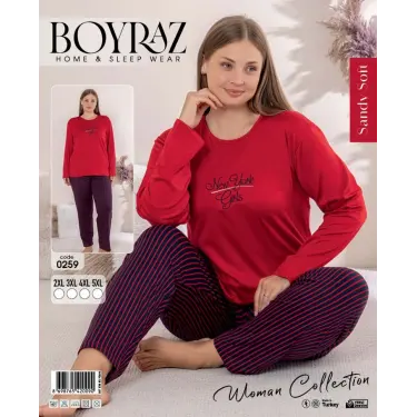 LYYN Boyraz 0259 Kadın Battal Sandy Uzun Kol Pijama Takımı