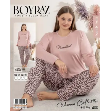 LYYN Boyraz 0260 Kadın Sandy Battal Uzun Kol Pijama Takımı