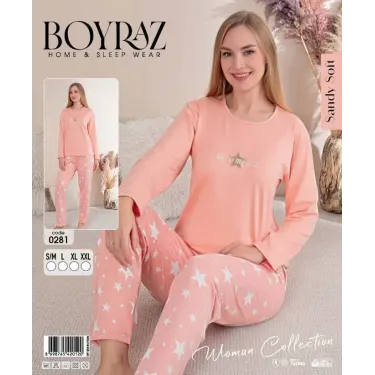 LYYN Boyraz 0281 Kadın Sandy Soft Uzun Kol Pijama Takımı