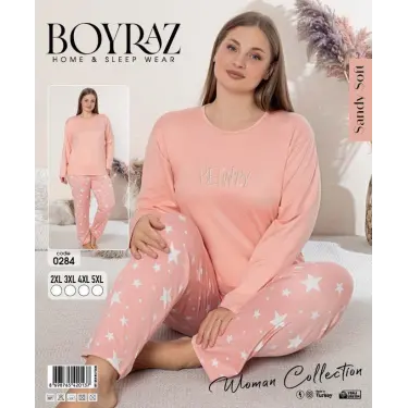 LYYN Boyraz 0284 Kadın Sandy Battal Uzun Kol Pijama Takımı