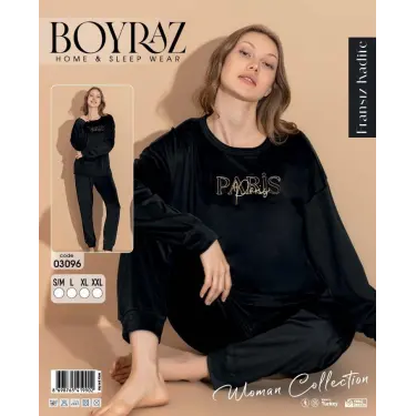 LYYN Boyraz 03096 Fransız Kadife Kumaş Uzun Kol Pijama Takımı