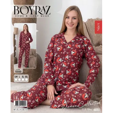LYYN Boyraz 0350 Kadın Süet Patlı Uzun Kol Pijama Takımı