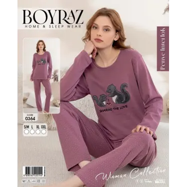 LYYN Boyraz 0364 Kadın Penye Uzun Kol Pijama Takımı