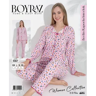 LYYN Boyraz 0367 Kadın Raporlu Uzun Kol Pijama Takımı