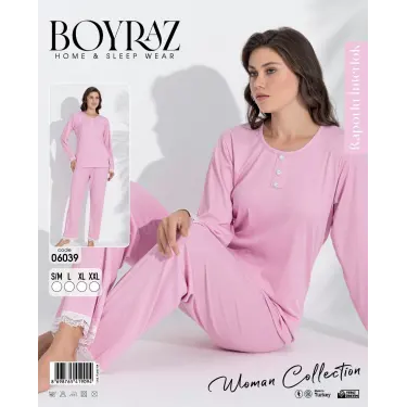 LYYN Boyraz 06039 Kadın İnterlok Kumaş Uzun Kol Pijama Takımı