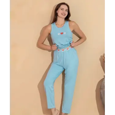 LYYN Boyraz 20616 Kadın Milan Kumaş Atlet Pijama Takımı