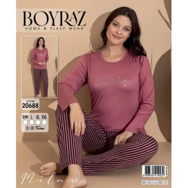 LYYN Boyraz 20688 Kadın Milan Uzun Kol Pijama Takımı