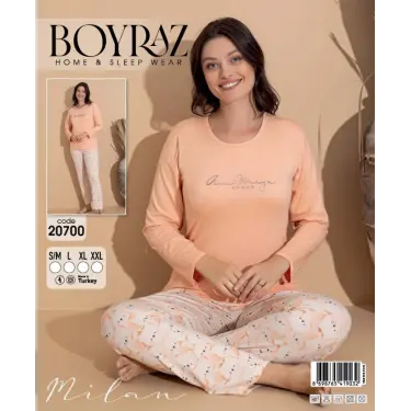 LYYN Boyraz 20700 Kadın Milan Uzun Kol Pijama Takımı