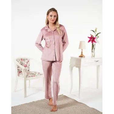 LYYN Estiva 25361 Gömlek Yaka Kadife Pijama Takımı