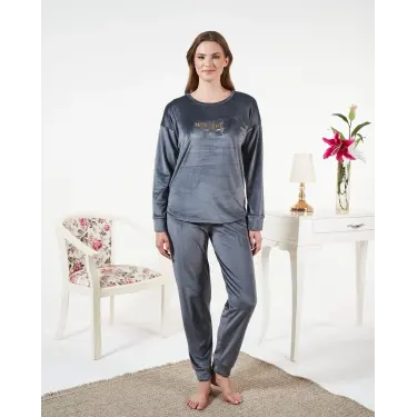 LYYN Estiva 25381 Uzun Kol Kadife Pijama Takımı