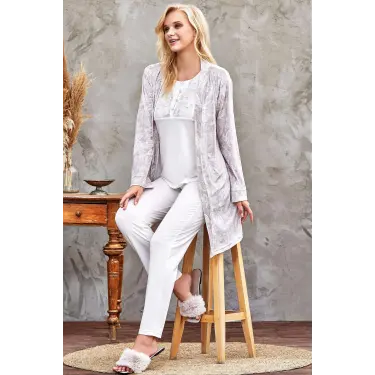 LYYN Flz 31-104 Bayan Kadife Sabahlık Pijama Takımı