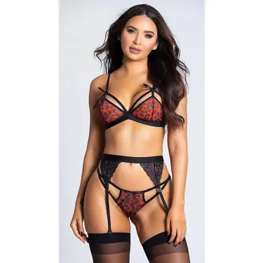 LYYN For Dreams 8356 Kırmızı Leopar Desenli Jartiyer Takım