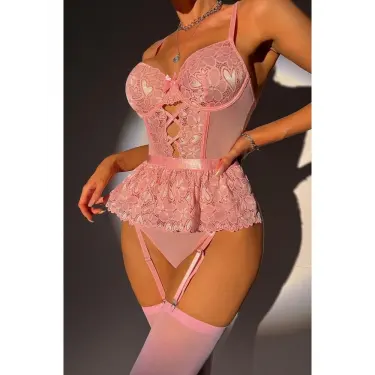 LYYN For Dreams 8412 Dantel Büstiyer Ve Jartiyer Takım