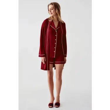 LYYN Freshness 324 Kadın 4lü Sabahlıklı Şorlu Pijama Takımı