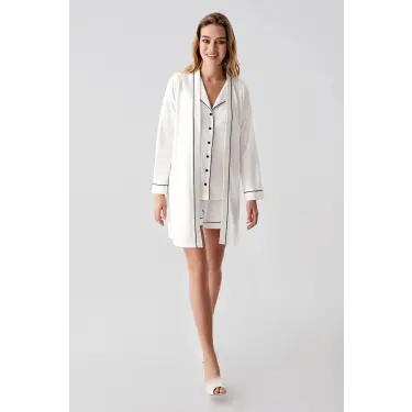 LYYN Freshness 324 Kadın 4lü Sabahlıklı Şorlu Pijama Takımı