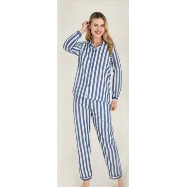 LYYN Freshness 4007 Kadın Uzun Kol Çizgili Gaffuriye Pijama Takımı