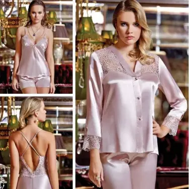 LYYN Jeremi 441 Saten 6lı Uzun Gecelikli Sabahlık Takım