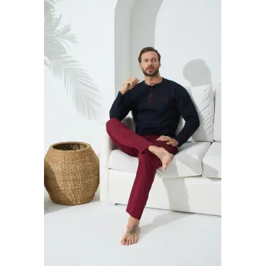 LYYN Kocabey 9221 Erkek Midi Yaka Pijama Takım