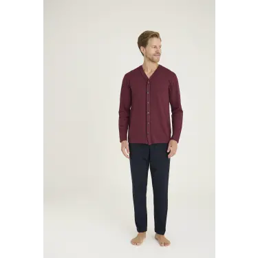 LYYN Kocabey 9225 Erkek V.yaka Boydan Düğmeli Pijama Takım