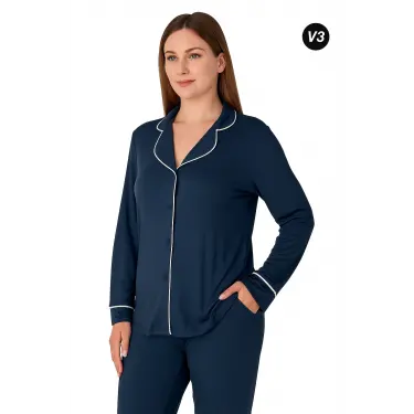 LYYN Limissi Önden Düğmeli Kadın Pijaması Acivert Renk 26611