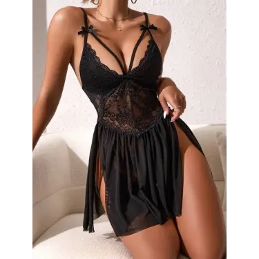 LYYN Nightlight 3716 Dantel Detay Transparan Mini Gecelik