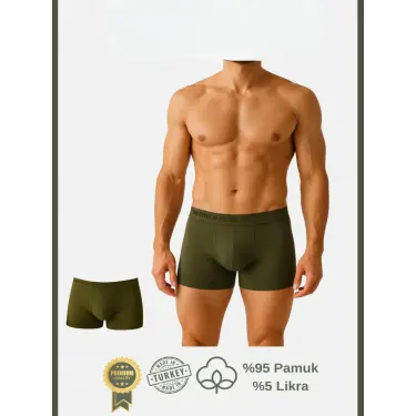 LYYN Pamuklu Düz Haki Renk Erkek Boxer