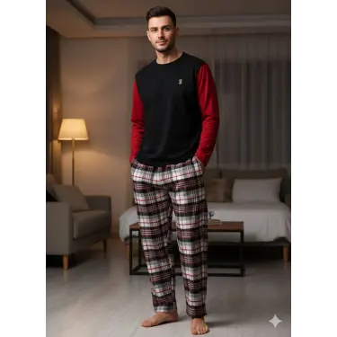 LYYN Pijalüx Tek Alt Ekose Kalın Poplin Pijama